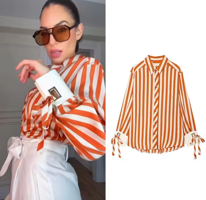 Women's Bow-tie Striped Shirt Jacket – 2026 Summer Collection