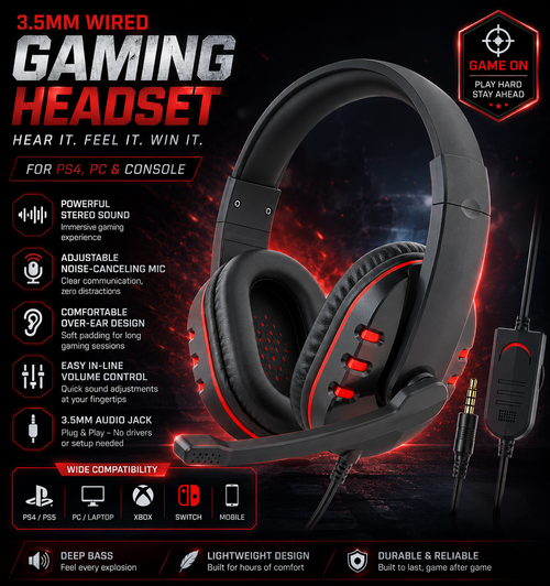 3.5mm Wired Gaming Headset with Microphone for PS4, PC & Console