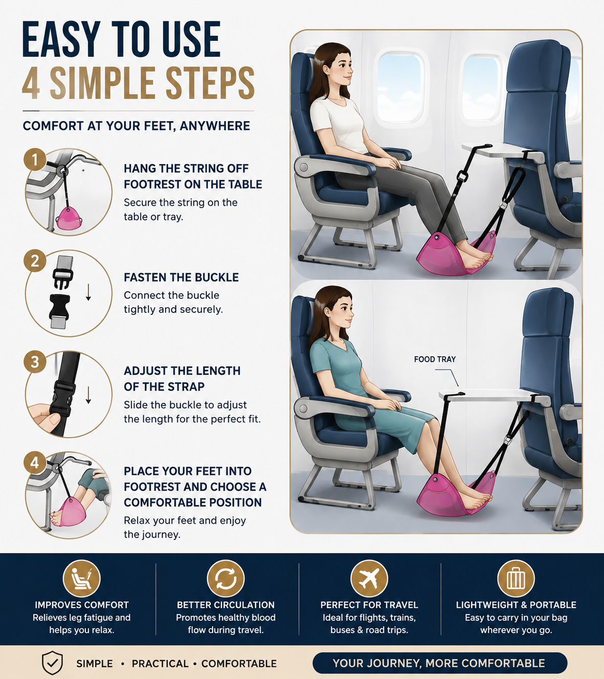 Portable Airplane Footrest with Adjustable Strap – Hammock Leg Rest for Travel