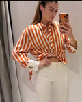 Women's Bow-tie Striped Shirt Jacket – 2026 Summer Collection
