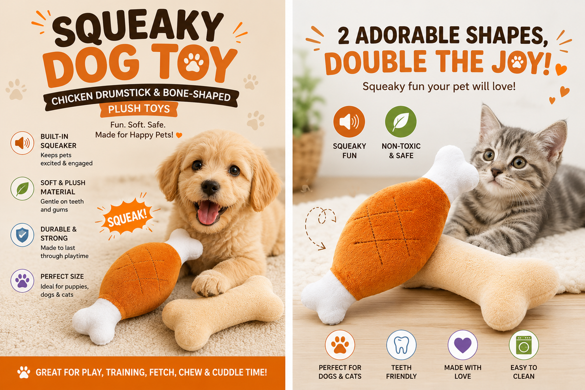 Squeaky Dog Toy: Chicken Drumstick & Bone-Shaped Plush Soft Toys for Puppies, Dogs & Cats