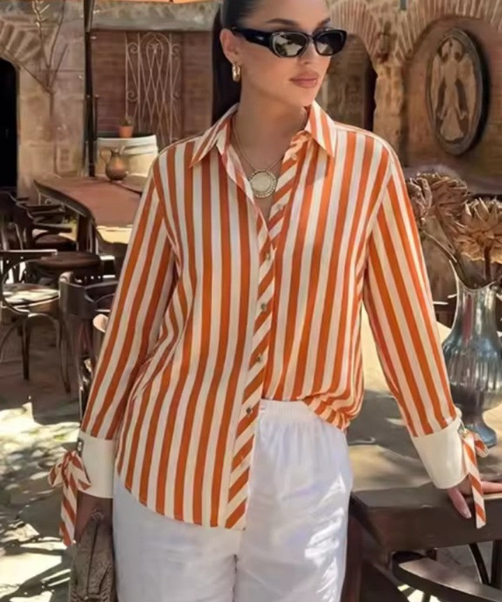 Women's Bow-tie Striped Shirt Jacket – 2026 Summer Collection