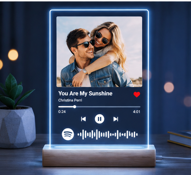 Personalised Spotify Music Plaque | Acrylic Photo Frame Lamp Gift for Anniversary, Valentine’s Day & Mother’s Day