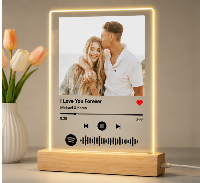 Personalised Spotify Music Plaque | Acrylic Photo Frame Lamp Gift for Anniversary, Valentine’s Day & Mother’s Day