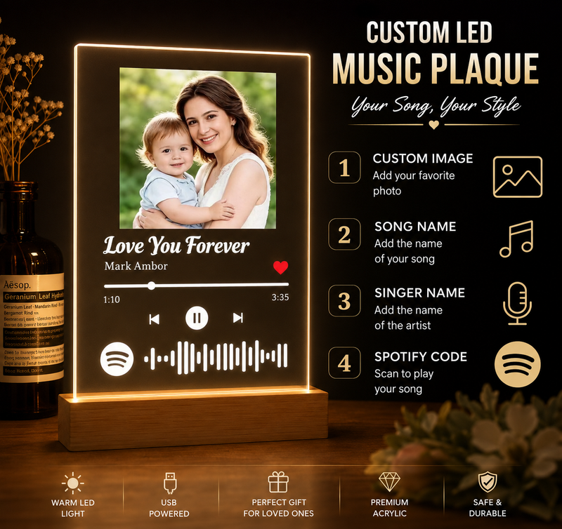 Personalised Spotify Music Plaque | Acrylic Photo Frame Lamp Gift for Anniversary, Valentine’s Day & Mother’s Day